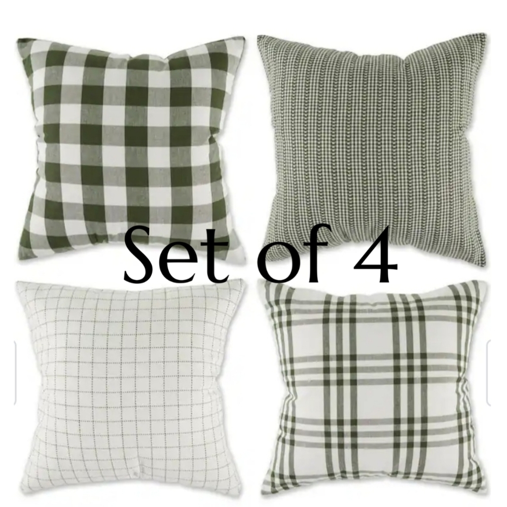 Set of 4 DII Sage Farmhouse  Green and White Plaid  Pillow Covers 18"×18"